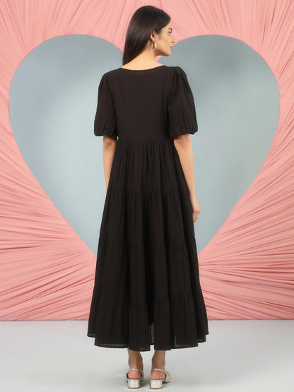 Women's Black Long Tier Dress