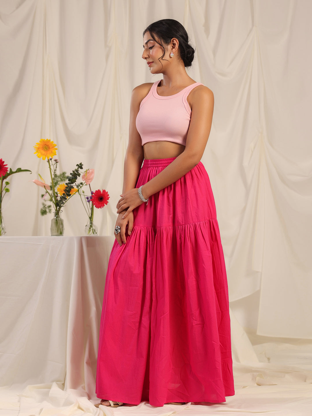 Women's Pink flared Maxi Skirt